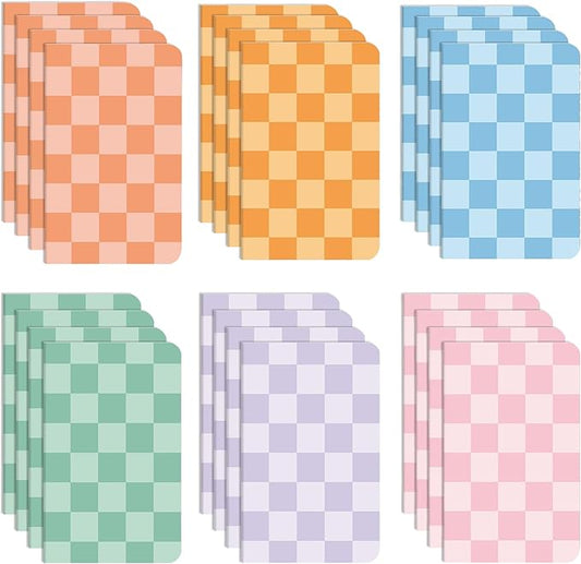 24 Pack Mini Hippie Groovy Notebooks Back to School Favors Small Pocket Size Retro Pink Blue Checked School Girl Notebooks for Students Teacher Appreciation Gift Employee Classroom Prize 5x3 Inch