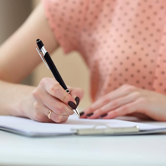 PASISIBICK 12 Pieces Black Ballpoint Pen with Stylus Tip, 2 in 1 Stylus Pen, Premium Metal Stylus Pen for Touch Screens, Black Ink, 1.0 mm Medium Point(12 Black)