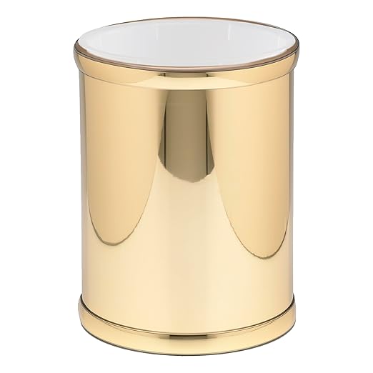 Kraftware Mylar Collection Wastebasket with Plastic Liner, adds Luxurious Style to The Home or Office, Bathroom or Bedroom, 8 Quart, 2 Piece Set with Liner for Easy Cleanup, Gold w Gold Trim