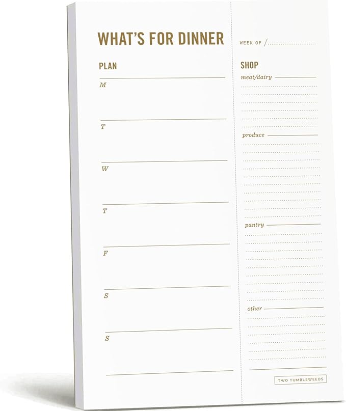 Meal Planning Notepad - What's for Dinner Weekly Meal Planner and Grocery List Magnet Pad with Tear-Off Shopping List - Family Dinner Menu for Fridge & Meal Prep - 6x9” - 50 Sheets