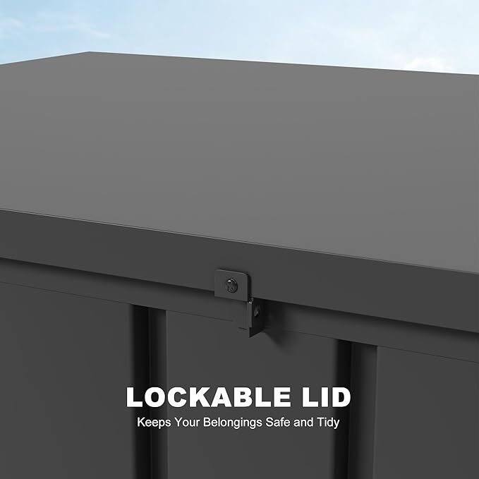 PURPLE LEAF Outdoor Deck Box 100 Gallon Waterproof Lockable Storage Box Container with Lid Deck Organization for Patio Cushions Side Table Pool Accessories Garden Tools, Gray