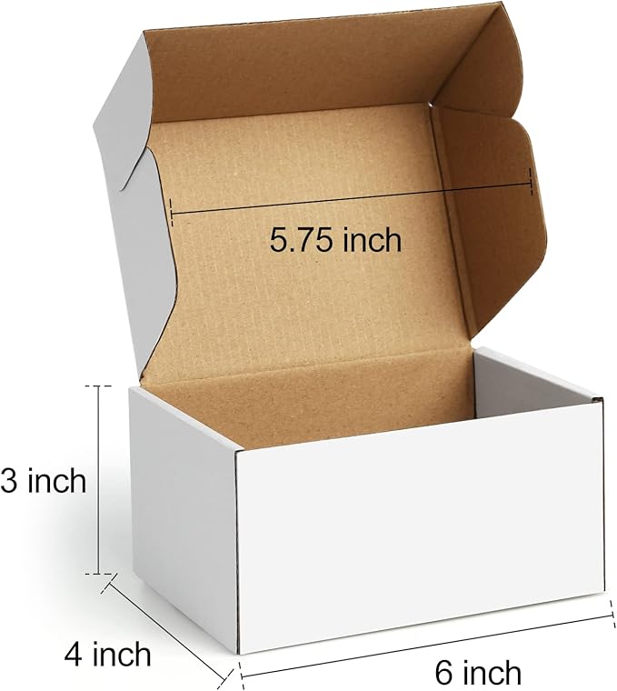 Shipping Boxes 6x4x3 inches Small Mailing Boxes 25 Pack White Cardboard Corrugated Box Mailers