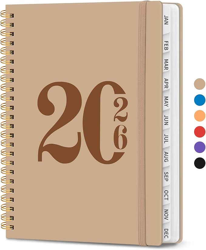2026 Planner, Weekly and Monthly Calender Planner, Jan 2026 to Dec 2026, Hardcover 2026 Calendar Planner Book with Tabs & Inner Pocket, Office Home School Supplies for Women & Men - A5 (6.3" x 8.5"), Oat Brown