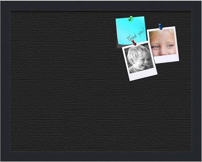 PinPix 18x14 Inch Cork Bulletin Board. This Decorative Framed Pin Board Comes with Solid Black Design and a Satin Black Frame. Ideal for Home Office Decor or Message Board (PinPix-622)