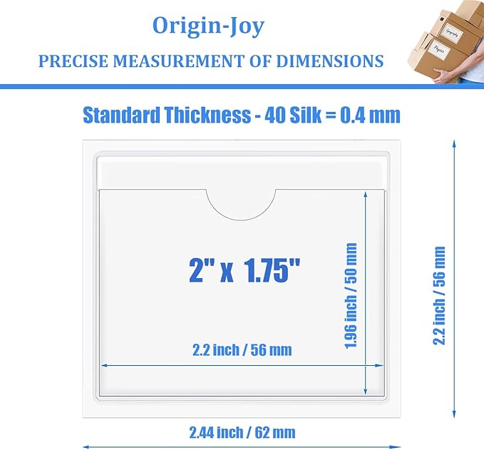 Origin-Joy 25 PCS Self-Adhesive Index Label Pockets, Clear Plastic Peel & Stick Card Holders with Top Open for Loading (2 x 1.75 inch)