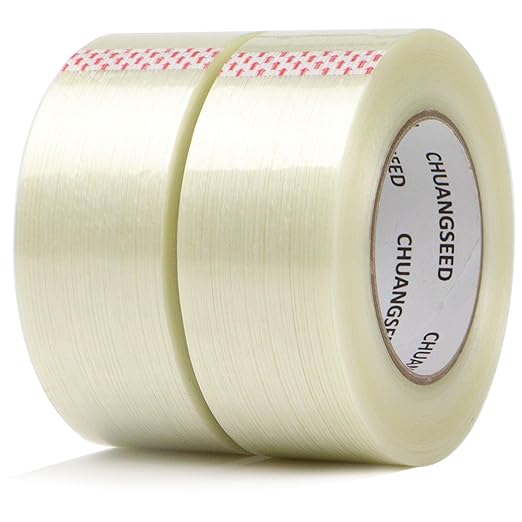 CHUANGSEED 2-Pack Mono Filament Strapping Tape 6.2mil x 2Inch x 30yds Commodity Grade Heavy Duty Transparent Reinforced Fiberglass Tape