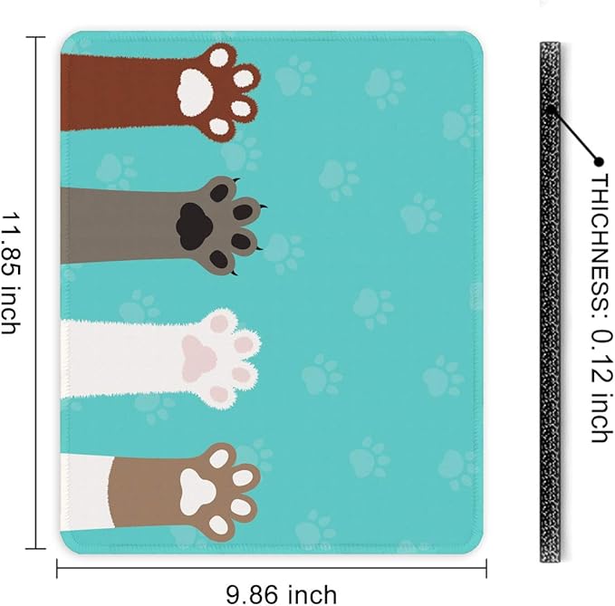 Auhoahsil Mouse Pad, 12 x 10 in Cute Cat Paws Theme Computer Mouse Pad for Desk, Premium-Textured Non-Slip Rubber Stitched Edges Waterproof Square Mouse Mat for Gaming Work Wireless Mice, Green