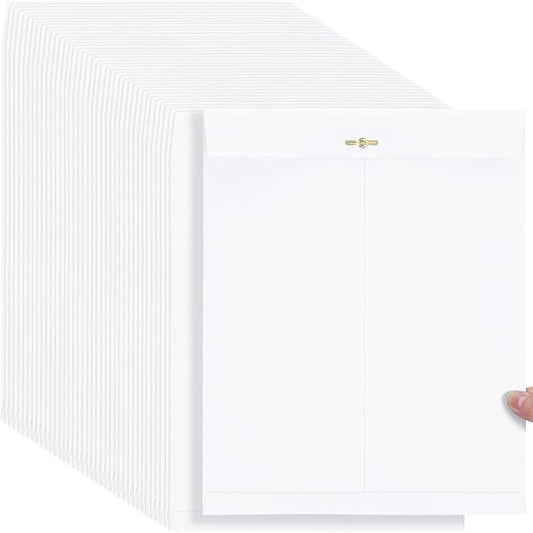 Teling 50 Pcs Manilla Envelopes Clasp Kraft Catalog with Closure for Storing Mailing 28 lb Kraft Envelope Paper for Office Document School Business Home (White,10 * 13)