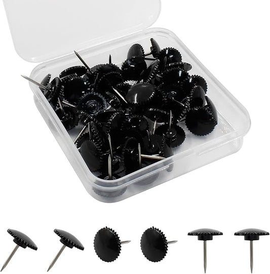 Piutouyar 50 Pcs Black Push Pins, Plastic Thumb Tacks for Wall Hanging, Flat Head and Steel Point Push Pins Wall Tacks Thumbtacks for Furniture Cork Board DIY Projects or Home Decor