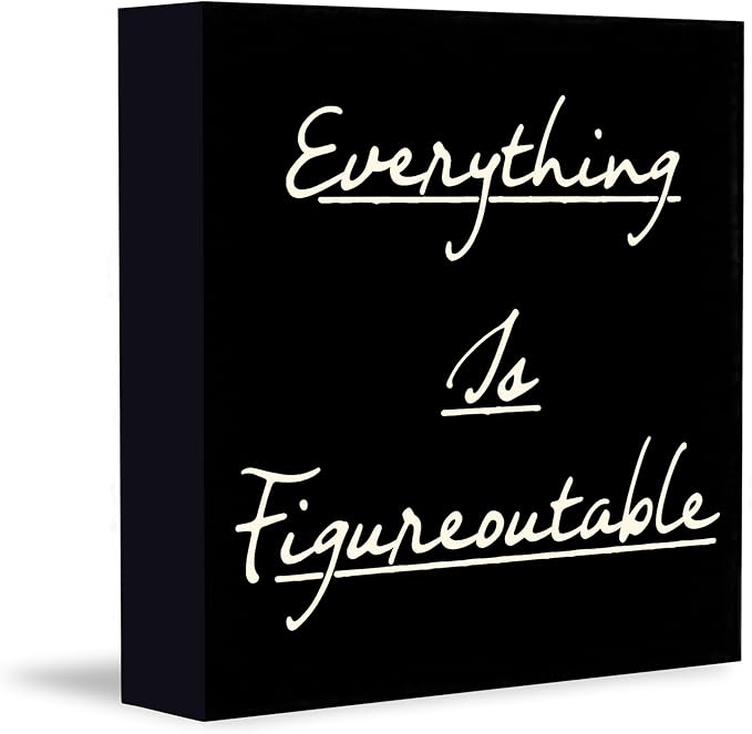 Inspirational Office Decor, Every Thing is Figure Outable Positive Office Accessories Wooden Box Sign, Motivational Gifts for Women Men Wall Desk Shelf Tabletop Decoration 5x5In