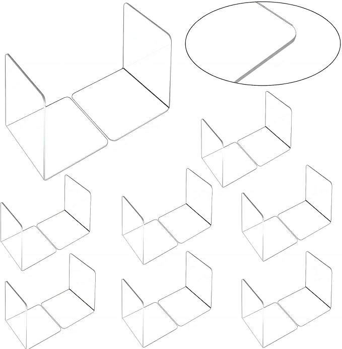 16 Pcs Bookends Clear Acrylic Bookends for Shelves Heavy Duty L Shaped Dividers Bookshelf Dividers for School Library Home Movies CDs File