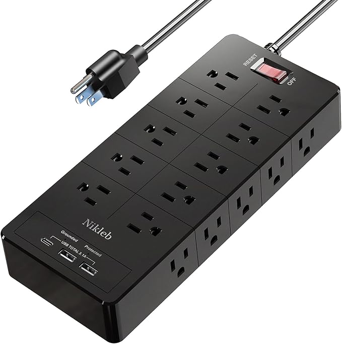 Power Strip 23 in 1, 20 Outlets Surge Protector Wall Mount with 2 USB+1 USB C Ports, Multi Plug Extension Cord 6ft Heavy Duty, Accessories for Gaming, Studio, Home, Office, Desk Organizers