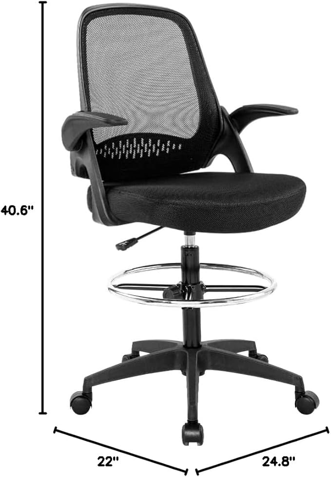 Drafting Chair Tall Office Chair Standing Desk Chair Mesh Computer Chair Adjustable Height with Lumbar Support Flip Up Arms Swivel Rolling Executive Chair,Black …
