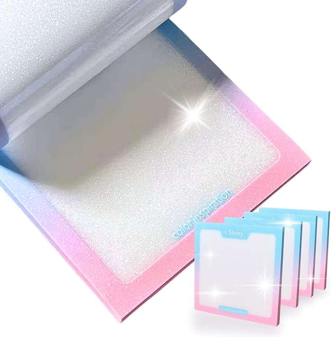 200pcs Glitter Sticky Notes, Transparent Sticky Notes with Pink Blue Iridescent Edge, Cute Self-Adhesive Memo Pads for Office, School & Home Stationery (4 pack-50pcs/1pack)