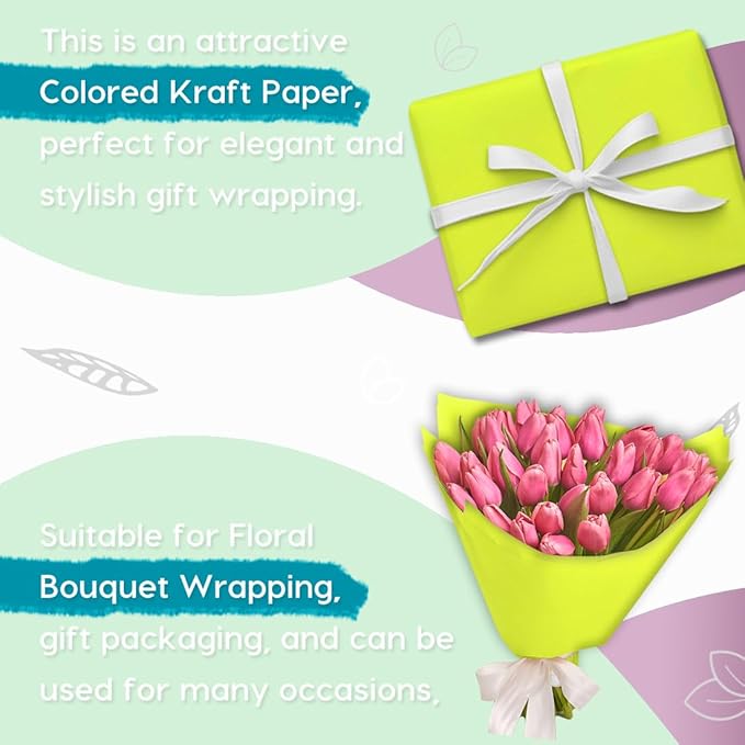 PerkHomy 48" x 2,400" (200') Neon Green Kraft Paper Roll for Craft Bulletin Board Paper Art Table Covering Crafting Gift Wrapping Bouquet Packing Parcel 80GSM 55LB (Neon Green, 48" x 200')