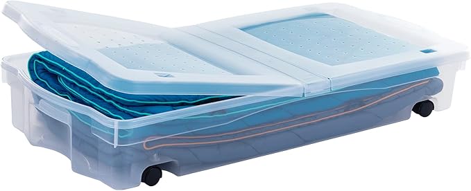 Rubbermaid Cleverstore Under the Bed 70 Qt Wheeled 2-Pack, Clear Storage Bins with Lids, Stackable, BPA-Free, Made in USA