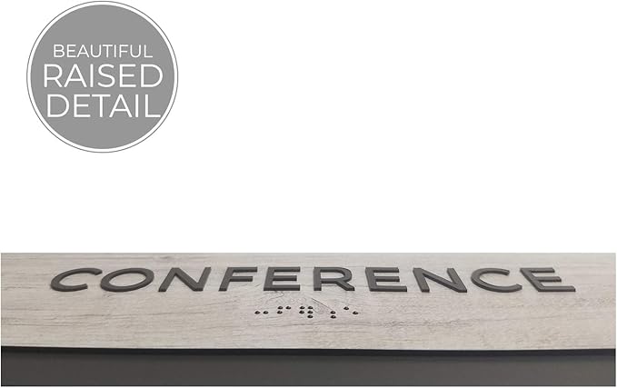 Conference Sign With Braille/Small Business Easy Adhesive Mount Door And Wall Sign / 3" x 9" Sign/Silver Woodgrain