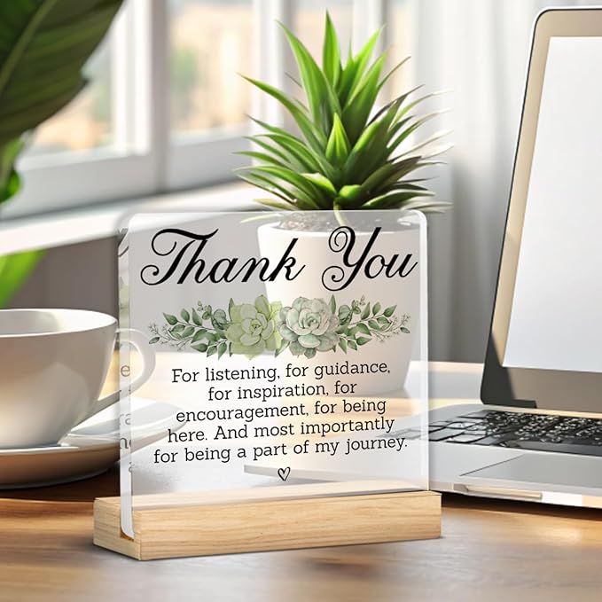 Thank You Gifts for Men Women Coworker Friends, Appreciation Gifts for Teacher Boss Colleague, Thank You for Listening Guidance Inspiration Acrylic Desk Sign Decor