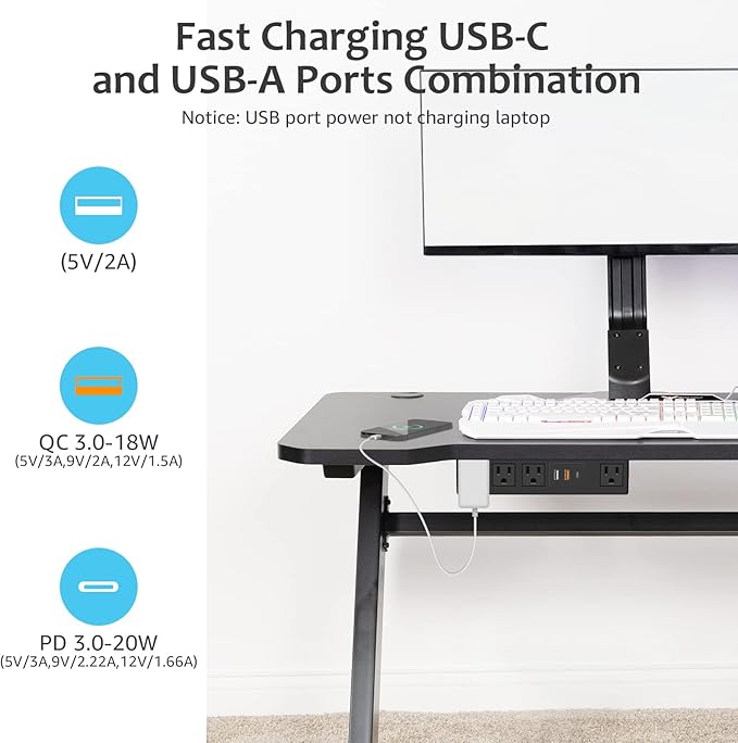 HHSOET Under Desk Power Strip with 3M Adhesive, Removable Under Desktop Mount Plug with Fast Charging USB C and USB A Ports, 4 Outlet Under Table Surge Protector 1200J, 10FT Extension Cord. (Black)