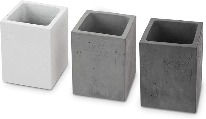MyGift Pen Holder Pencil Holder For Desk,Pen Cup Holder For Desk,Concrete Desktop Pencil Cup,Modern Gray-Tone,Set of 3