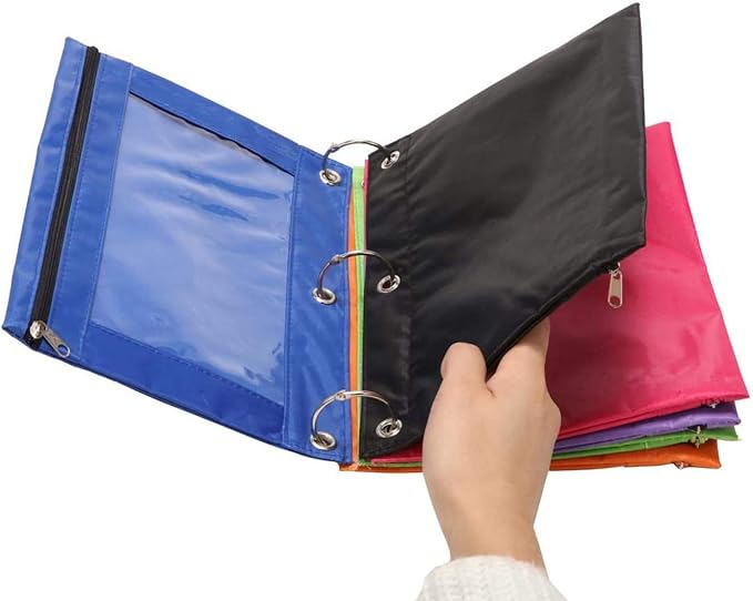 Zippered Pen Pencil Case Binder Pouch 3 Rings 4 Pack (Multicolor)