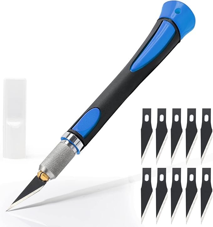 EHDIS Precision Hobby Knife Set Utility Craft Knife Kit with 10PCS Blades for Art, Working-Stencil, Scoring, Scrapbooking, Architecture Modeling, Crafting-Blue