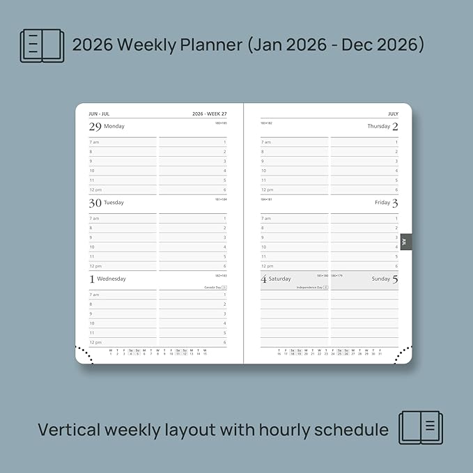 POPRUN 2026 Planner (Pocket Size 4''x 6.25'' Hardcover) - Small Calendar for Purse with Hourly Schedule & Vertical Weekly Layout, Monthly Calendars, 100 GSM - Midnight Green