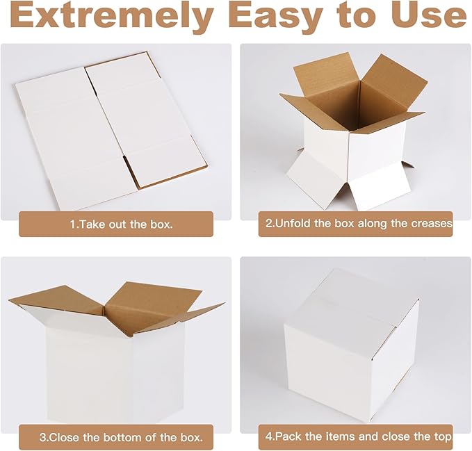 Shipping Boxes,3.5x3.5x3.5 inches 6 PCS Small Shipping Boxes,White Corrugated Cardboard Boxes for Packing, Mailing, Moving,Gifts & Storage,Heavy-Duty