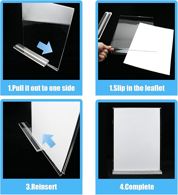 Acrylic Sign Holder, 8.5 x 11 inches Clear Table Menu Display Stand Desktop Display Stand Paper Holder Table Top Sign Holder Suitable for Restaurants, Office, Home, Store (10 pcs)