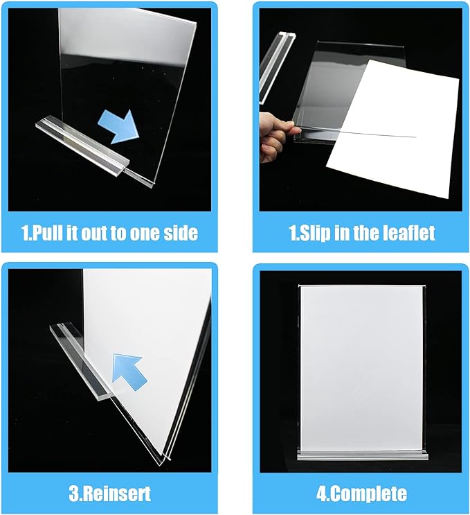 Acrylic Sign Holder, 8.5 x 11 inches Clear Table Menu Display Stand Desktop Display Stand Paper Holder Table Top Sign Holder Suitable for Restaurants, Office, Home, Store (6 pcs)