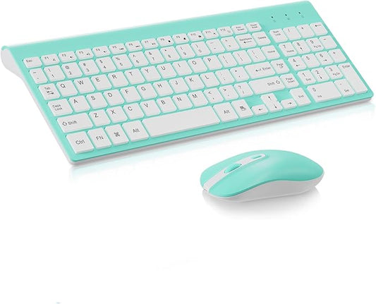 cimetech Wireless Keyboard and Mouse Combo, Compact Full Size Wireless Keyboard and Mouse Set 2.4G Ultra-Thin Sleek Design for Windows, Computer, Desktop, PC, Notebook, Laptop - Blue