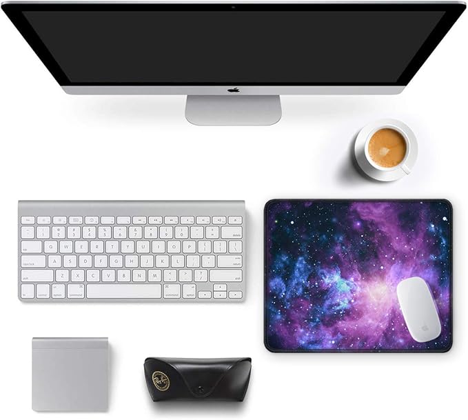 Auhoahsil Mouse Pad, 12 x 10 in Galaxy Theme Computer Mouse Pad for Desk, Premium-Textured Non-Slip Rubber Stitched Edges Waterproof Square Mouse Mat for Gaming Work Wireless Mice, Purple
