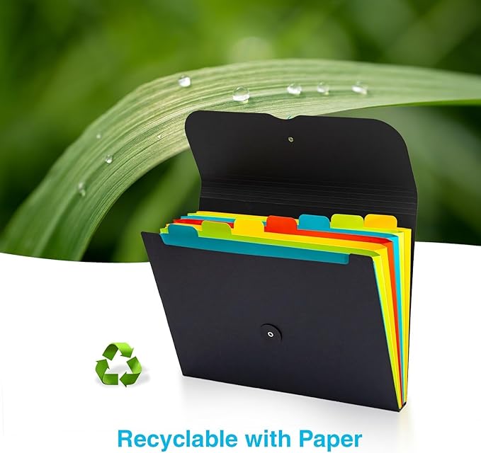 Blue Lake ECOLIFE Expanding File Folder Accordion Plastic Free 7 Pocket Rainbow Divider Expandable Folders Organizer Black