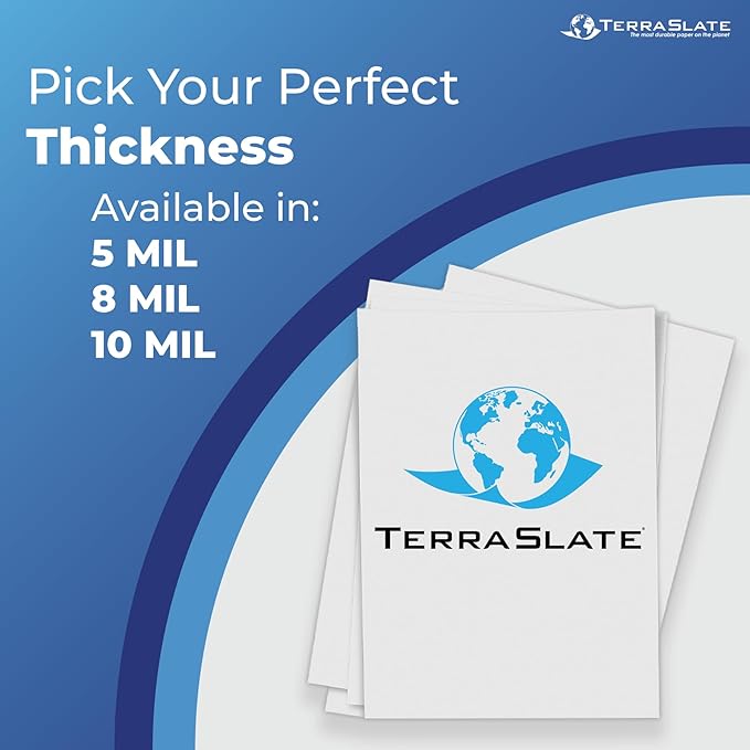 TerraSlate Premium Waterproof Paper, 5 MIL 8.5” x 11”, Laser Printer & Copy Machine Compatible, Durable & Rain/Weather-Proof Copy Paper, White Paper (100 Sheets)