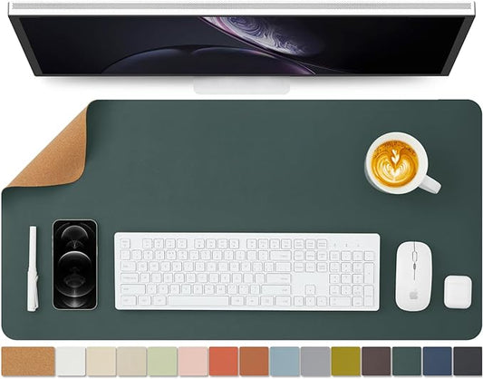 Cork Desk Mat - Dual-Sided Desk Pad for Office and Home - Desk Organization and Accessories - Ideal for Large Mouse Pad and Desk Mats on Top of Desks(Dark Green,80cmx 40cm)