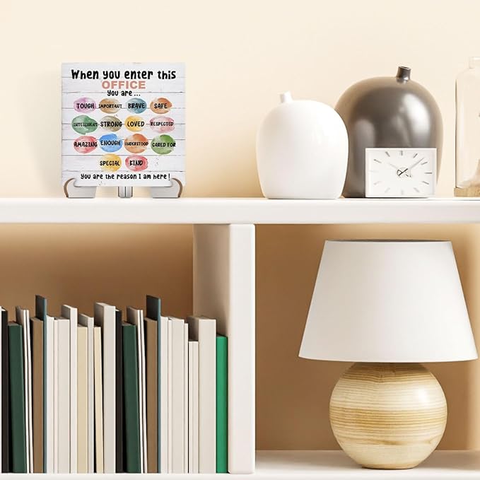 Inspirational Therapy Office Wood Sign Desk Decor Mental Health School Counselor Office Decor Sign Cubicle Decor Plaque with Wooden Stand Rustic Home Table Shelf Psychologist Therapist Coworker Gift