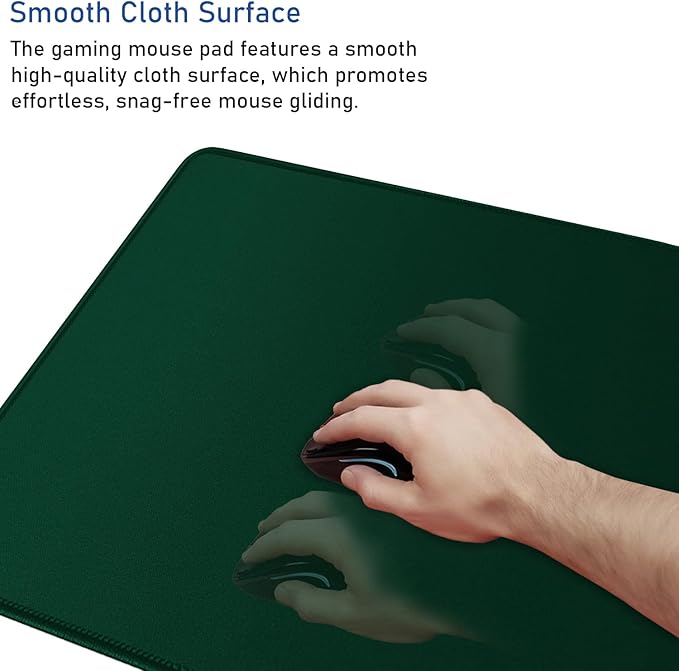 Gaming Mouse Pad with Stitched Edges, Durable Non-Slip Natural Rubber Base, Waterproof Computer Keyboard Pad Mat for Esports Pros/Gamer/Desktop/Office/Home - Green