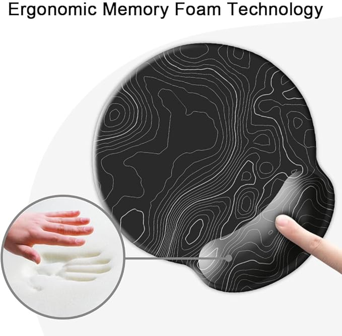 Ergonomic Mouse Pad with Wrist Support,Mouse Pad with Wrist Rest,Relieve Wrist Pain Mousepad Non-Slip Rubber Base,Mouse Pads for Desk,Computers,Laptop,Office,Home,Accessories Black Topographic Line