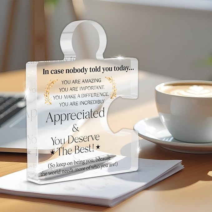 Employee Appreciation Gifts Thank You Gift Goodbye Leaving Gifts for Coworkers Colleagues Employees, in Case Nobody Told You Today You Are Appreciated Acrylic Puzzle Piece Plaque Office Decor