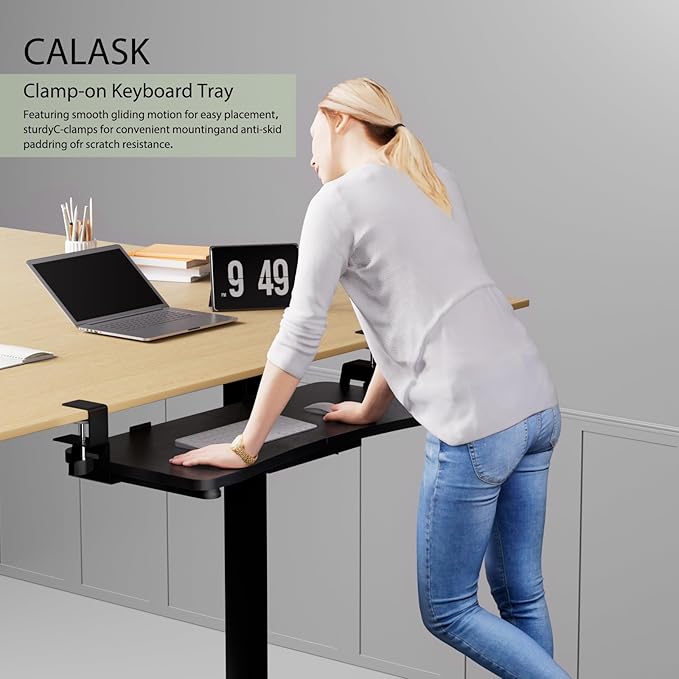 Desktop Keyboard Tray, Under Desk Pull Out,25.59" X 11.81" Large Size Radian Keyboard Tray with C-Clip Mount, Easy Installation, Computer Keyboard Stand, for Home Study and Office(Black)