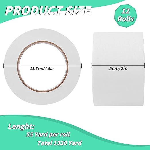 12 Rolls White Painters Tape Bulk 2 inch x 660 Yards, Painters Masking Tape No Residue Wall Painting Tape Artist Tape Trim Edge Finishing Tape for Wall Painting Decoration DIY Supplies