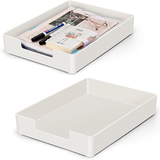Letter Tray Letter Organize,2Pack Paper Tray,Stackable Desk Drawer Organizer for Office Supplies, Magazines, Folders, File,Notebooks, Stationery, Plastic Desk Tray for Desktop, for Home,Office, School