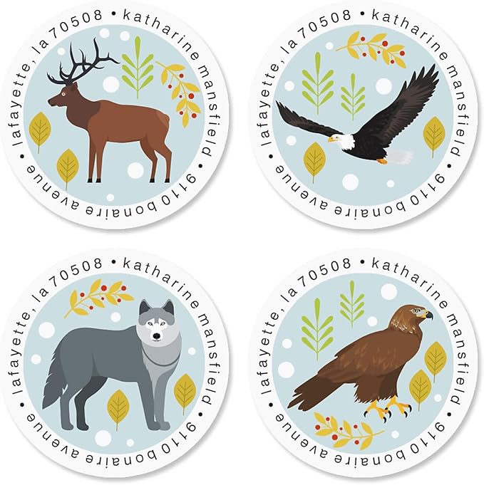 Forest Friends Round Return Address Labels (8 Designs) - Set of 144 1-1/2" Diameter Self-Adhesive, Flat-Sheet Labels