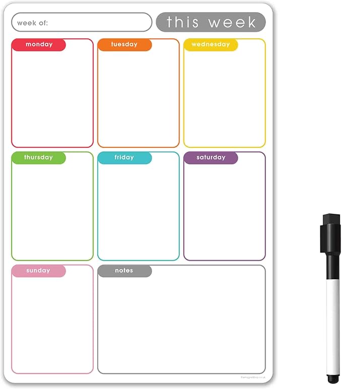 Magnetic Dry Erase White Board Planner for Fridge | Apartment Essentials and Home Organization Must Have | Family Planning, Grocery List, Whiteboard Calendar, Chore Chart | Multi-Color 8" x 12"
