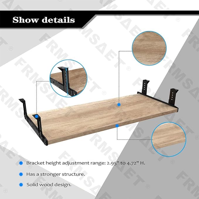 FRMSAET Furniture Accessories Office Product Desk Suits Hardware 20/24/30 inches Keyboard Drawer Tray Wood Holder Under Desk Adjustable Height Platform. (24 inches, Burlywood)