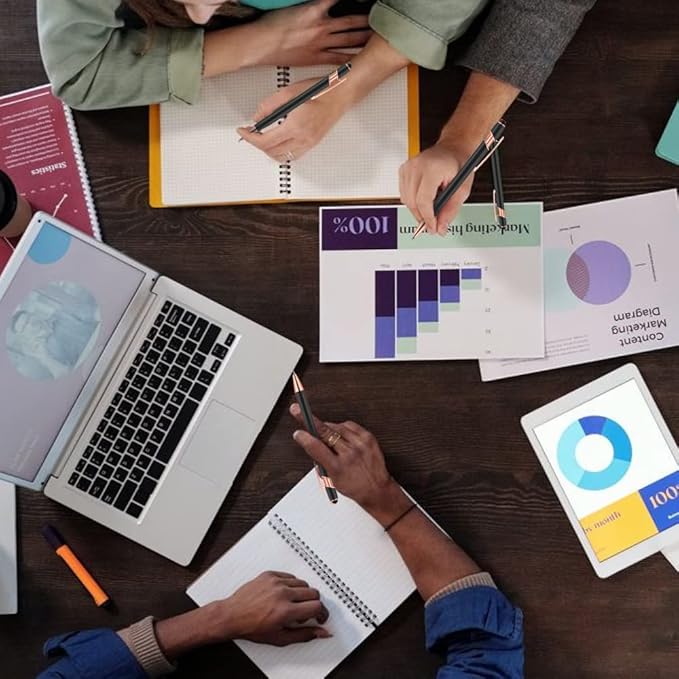 12 PCS 2 in 1 Stylus Ballpoint Pen with Stylus Tip, 1.0 mm Black Ink Metal Pen Stylus Pen for Touch Screens (Rose Gold & Purple)