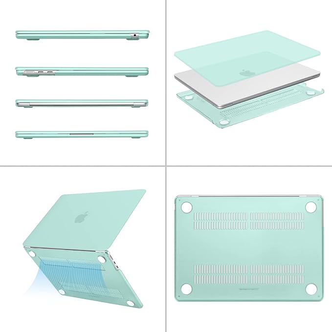 MOSISO Compatible with MacBook Air 13 inch Case 2025 2024 2023 2022 M4 A3240 M3 A3113 M2 A2681, Plastic Hard Shell&Keyboard Cover&Screen Film&Type C for MacBook Air 13.6 inch Case, Mint Green