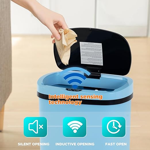 PayLessHere 13 Gallon Trash Can Kitchen Trash Can Automatic Garbage Can with Lid Touch Free High-Capacity Motion Sensor for Kitchen Bedroom Bathroom Office Wateproof Trash Bin (1, Blue)