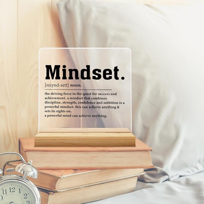 Inspirational Mindset Desk Sign, Motivational Gifts for Women Men, Mindset Definition Acrylic Desk Sign Office Decor