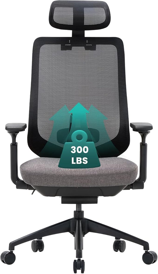 COLAMY Ergonomic Office Chair, High Back Office Executive Desk Chair, Mesh Office Chair Lumbar Support with Adjustable Headrest and 4D Arms, Slide Seat, Tilt Lock-Darkgrey